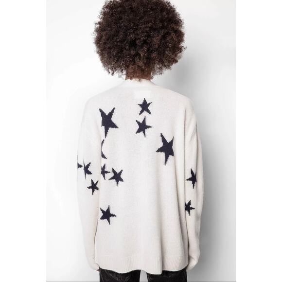 Zadig & Voltaire Mirka Stars Cashmere Cardigan Ivory Size Small - Picture 2 of 13